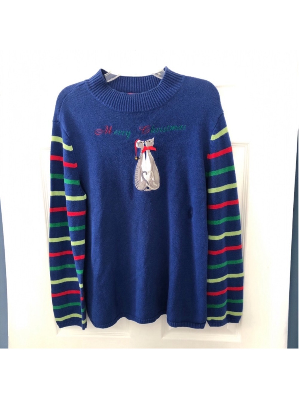 Vintage Kissing Kittens Christmas Sweater Siamese Cats Merry & Bright Cozy Cabin